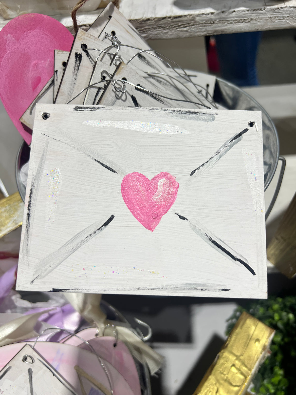 White Heart Envelope Ornament