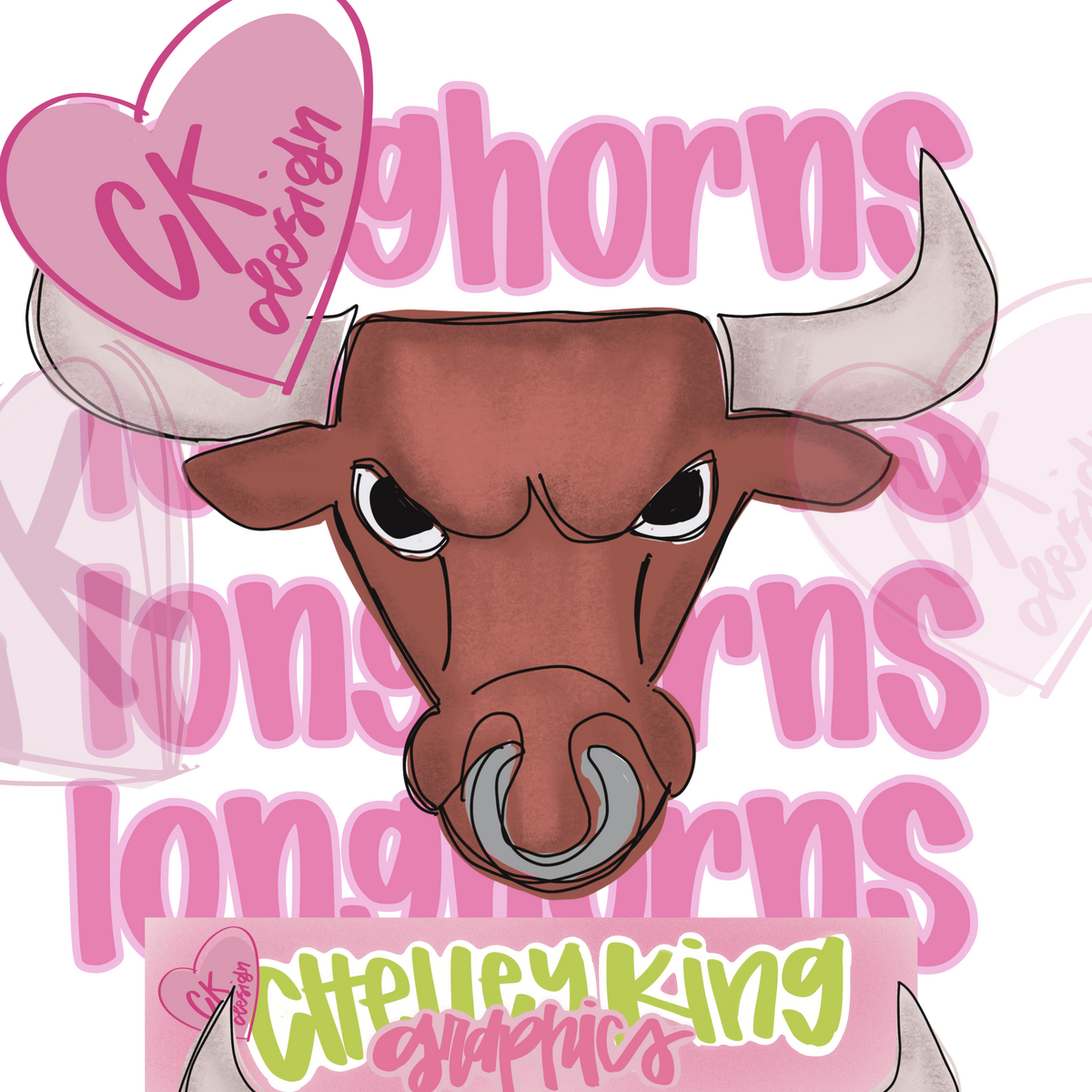 Longhorns Mascot preppy pink out team spirit hand lettered instant digital download PNG for DTG 