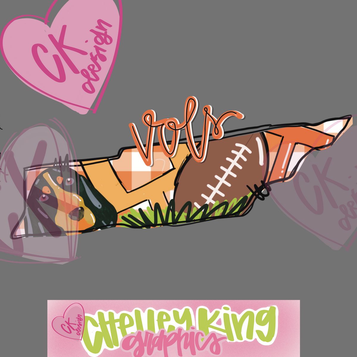 Hand drawn orange and white Vols Volulnteers football instant digital download PNG for DTG