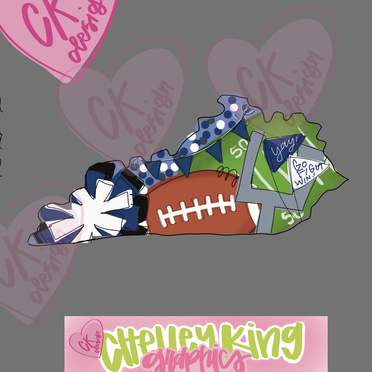 Adorable state of Kentucky team spirit football blue and white PNG.&nbsp; Show your love of the game with this hand drawn design full of color and all things ball!