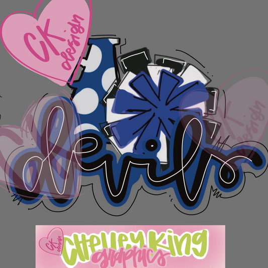 Hand lettered blue and white cheerleading Blue Devils word art instant digital download PNG for DTGs and More!