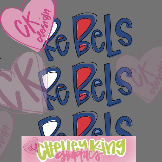 Hand lettered blue and red Triple Rebel word art instant digital download PNG 