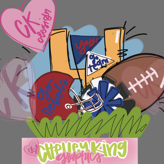 Hand lettered red and blue football cheer Rebels word art instant digital download PNG 