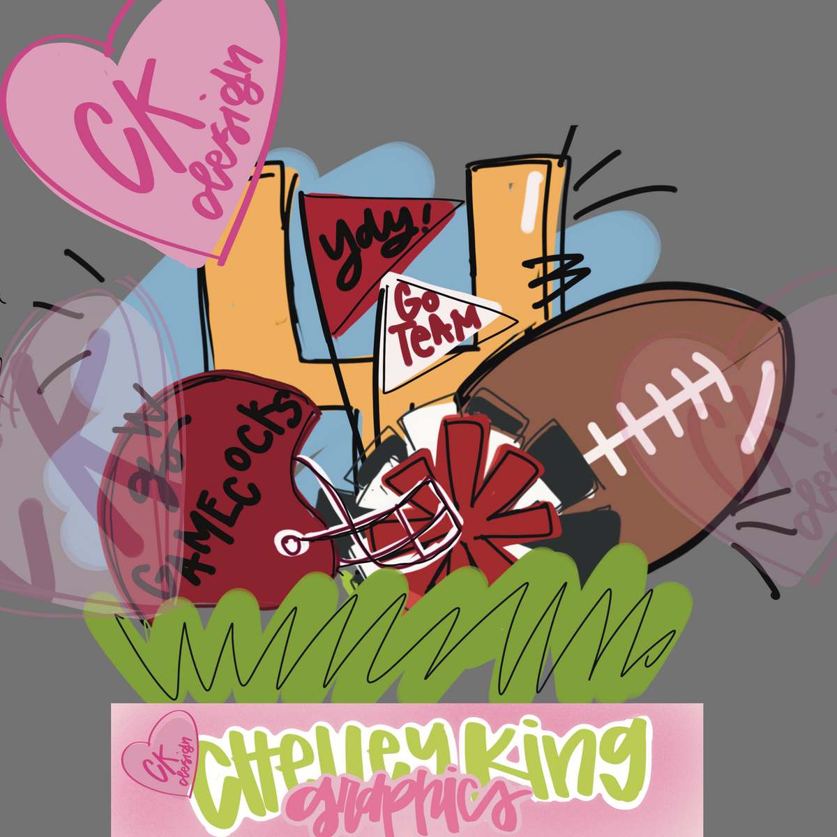 Hand lettered red and black football cheer Gamecocks word art instant digital download PNG
