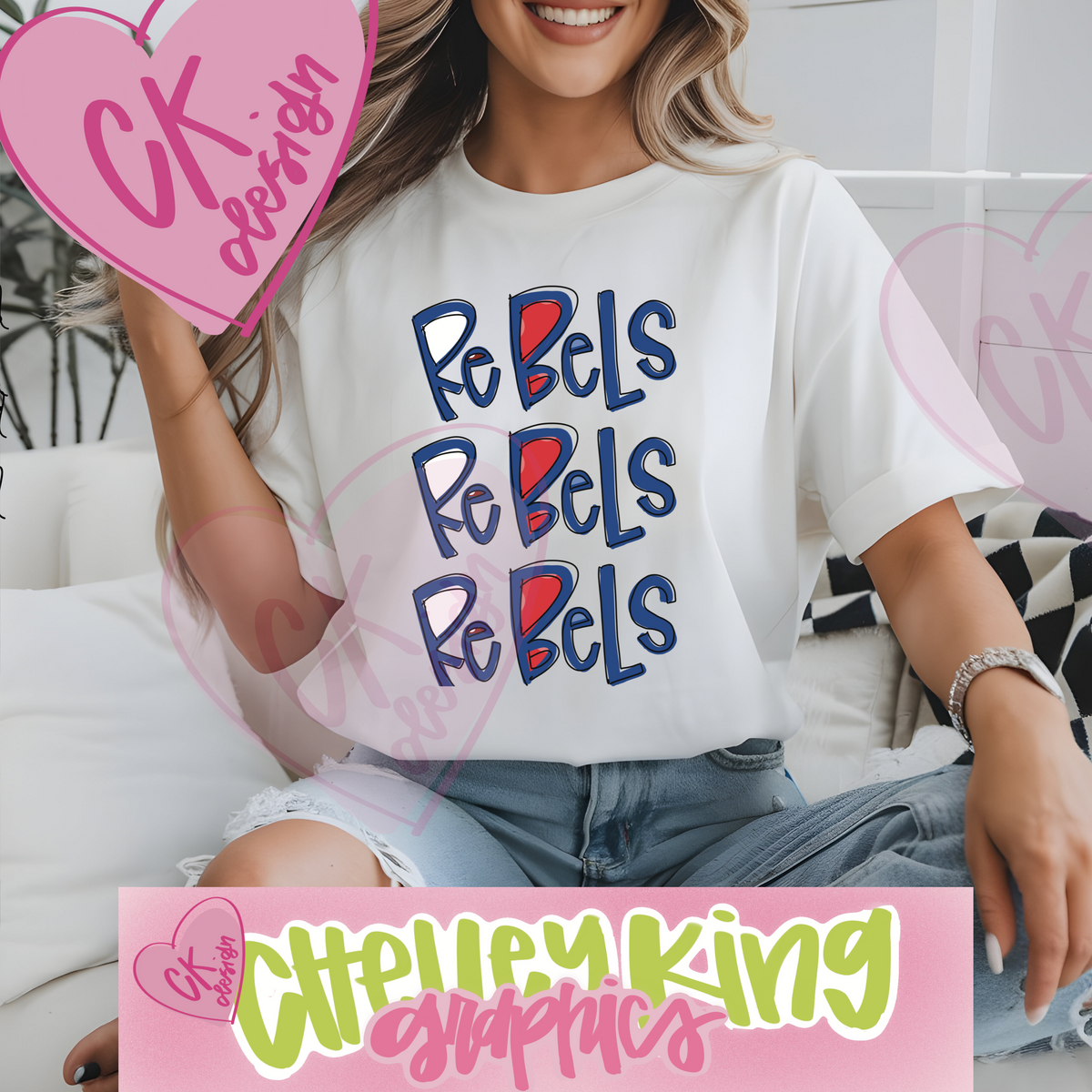 Hand lettered blue and red Triple Rebel word art instant digital download PNG 