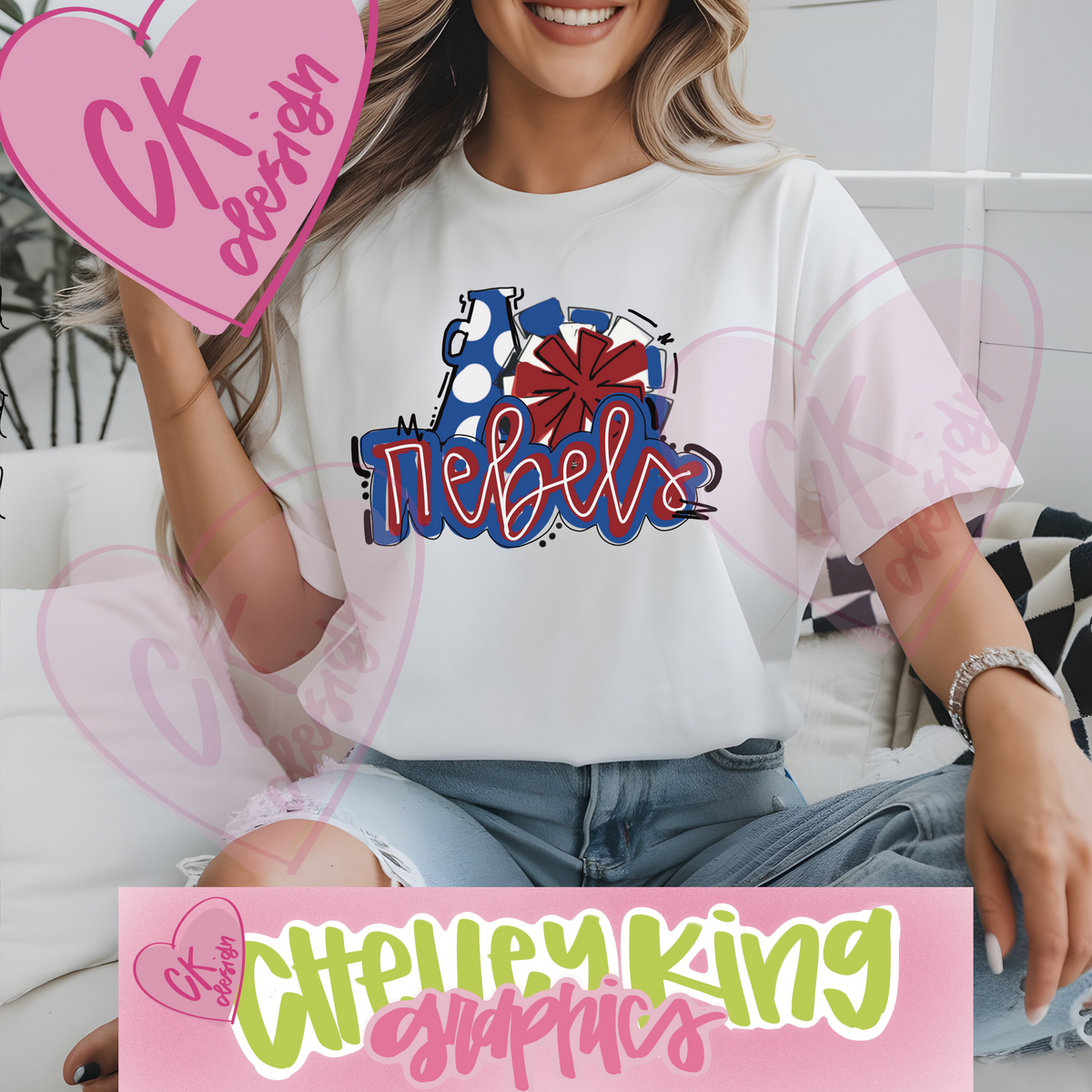 Hand drawn red and blue cheerleading Rebels word art instant digital download PNG for DTGs and More!