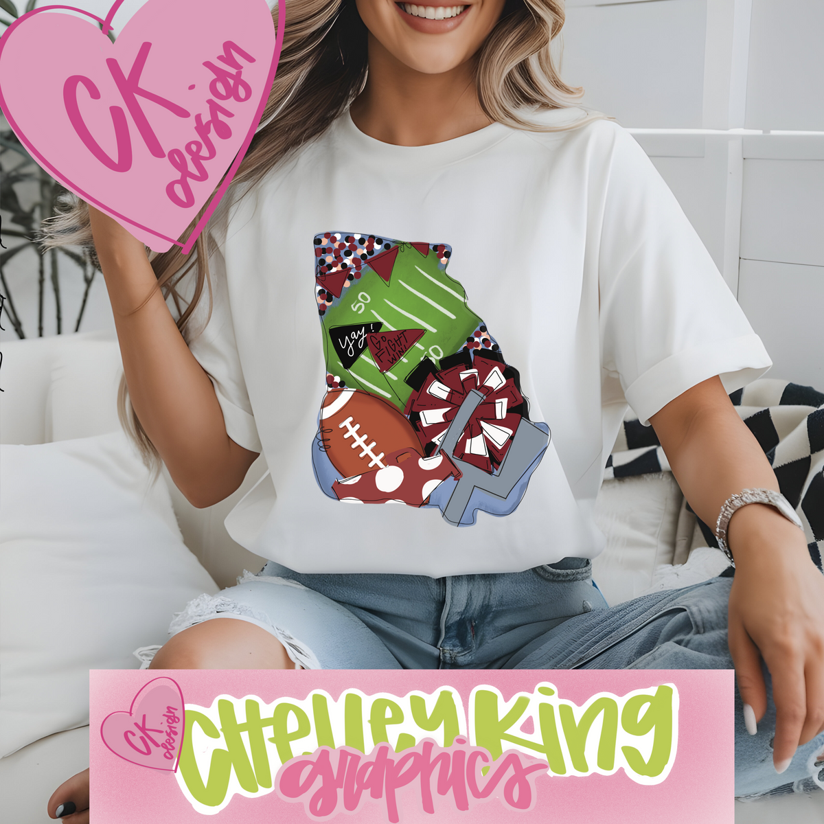 Adorable state of Georgia team spirit football red and black PNG.&nbsp; Show your love of the game with this hand drawn design full of color and all things ball!

Would you like this custom to your state or team?&nbsp; Please reach out to me at chelley@chelleyking.com!&nbsp; I would love to do one for you!:)