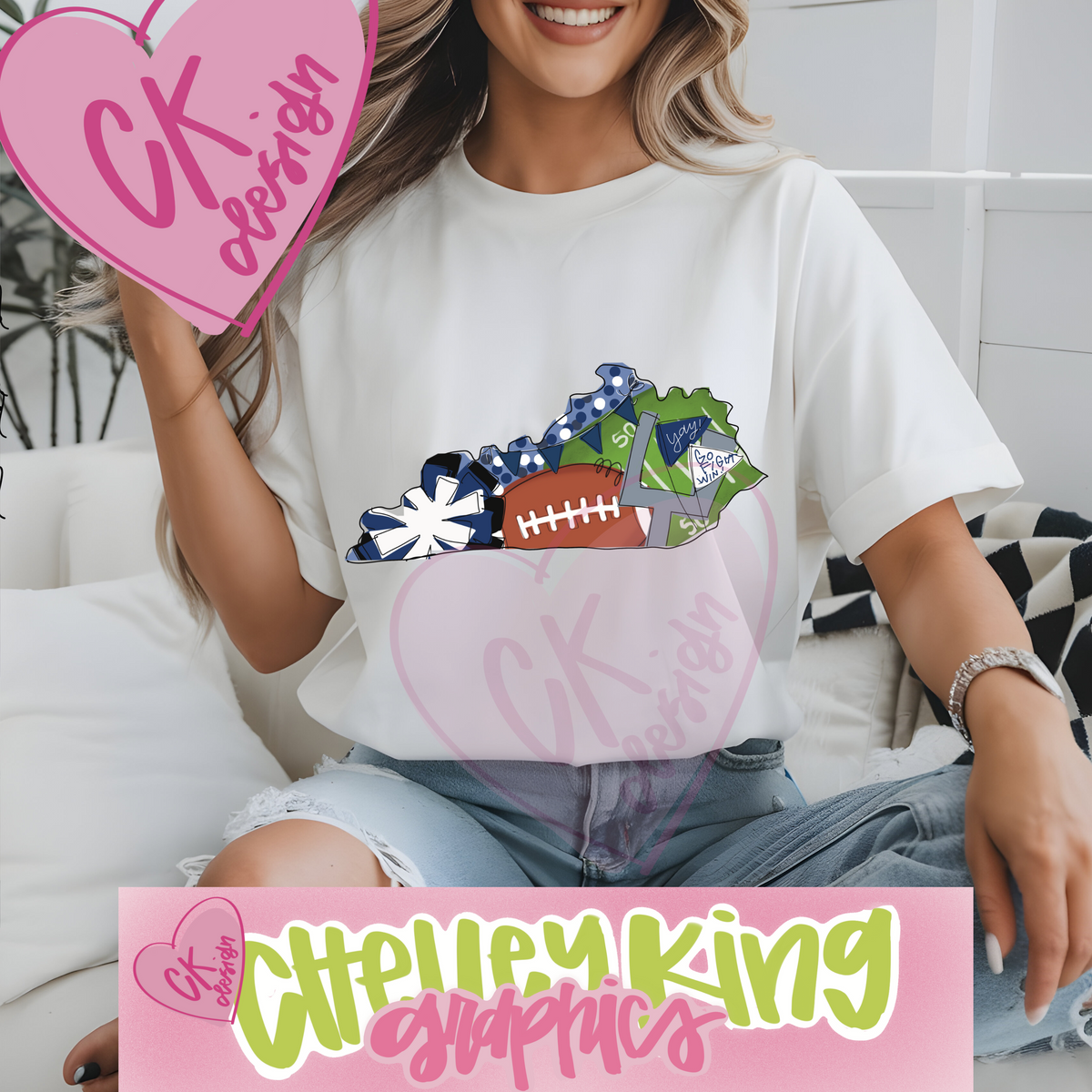 Adorable state of Kentucky team spirit football blue and white PNG.&nbsp; Show your love of the game with this hand drawn design full of color and all things ball!